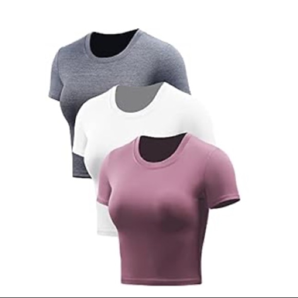 Pack of 3- Cropped athletic workout t shirts